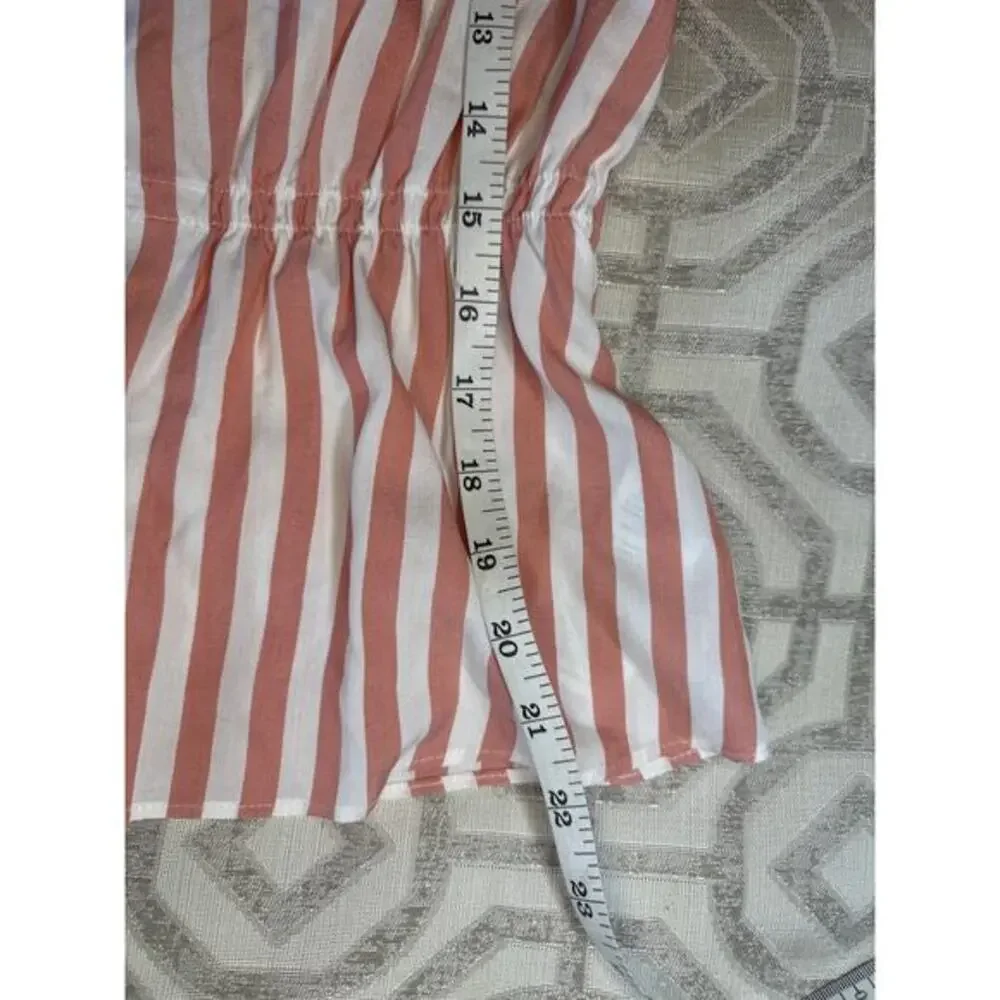 Madewell  White‎ Striped Button Front Peplum Top Puff Sleeve V-Neck NWT XS